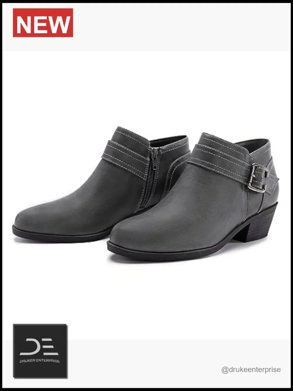 Women's Chunky Low Heel Ankle Boots Pointed Toe Side Zipper PU Leather Booties